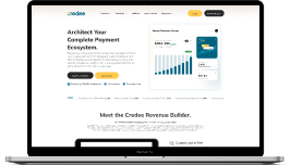 Laptop screen displaying a fintech product landing page with the headline 'Architect Your Complete Payment Ecosystem' and a small dashboard graphic on the right.
