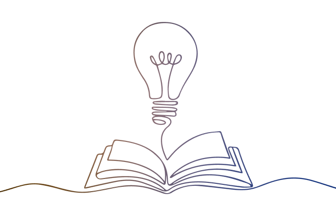 Open book with a glowing lightbulb rising from its pages, symbolizing ideas and learning.