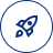Blue circular badge with a rocket launch icon inside. Research-friendly symbolism: a rocket taking off within a blue circle.